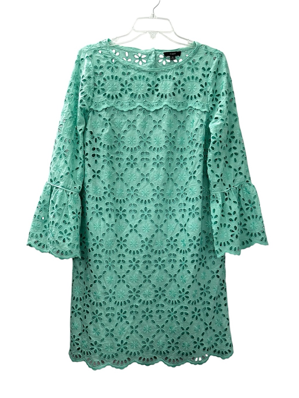 NWT J. Crew Dress Eyelet Lace Shift Mint Green Flare Sleeve Women’s Size 8